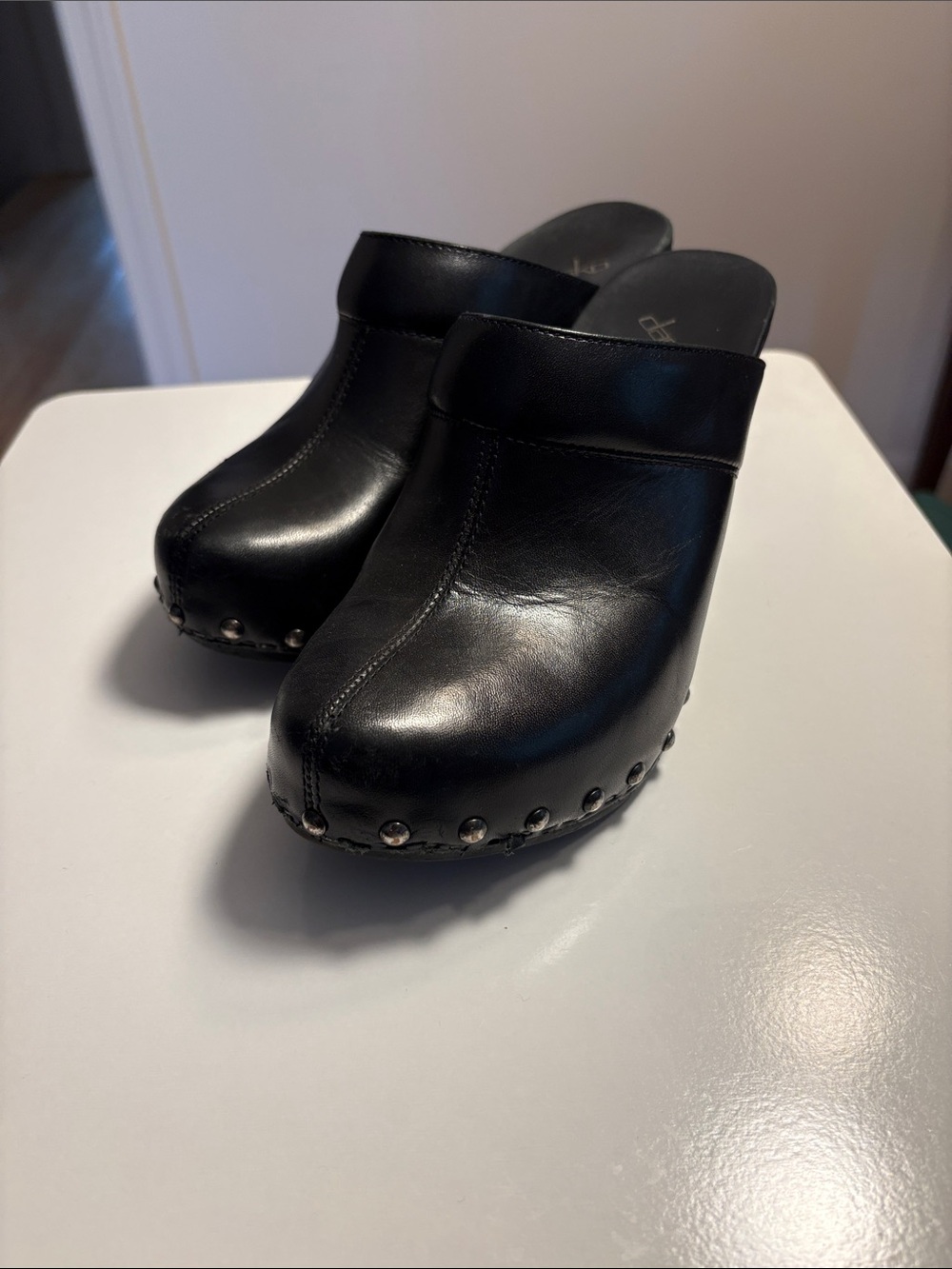 Dansko Black Leather Studded Clog Mules